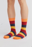 Albero Natur Unisex Socken Gestreift orange kirschrot indigo senfgelb