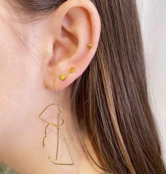 Juulry Damen Ohrringe J-005 Hängeohrringe mit Doppelherz Gold