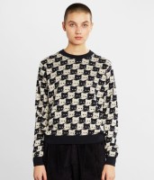 Dedicated Damen Sweater Arendal Pepita Cats Oat White