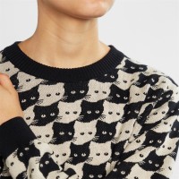 Dedicated Damen Sweater Arendal Pepita Cats Oat White