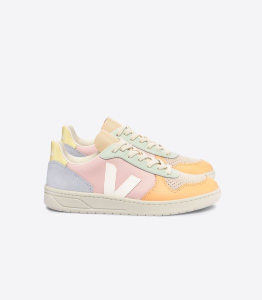 Veja Damen Schuhe V-10 LEATHER PETALE WHITE MULTICO