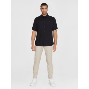 KnowledgeCotton Herren Hemd Kurzarm 1090064 Custom fit Leinen black jet