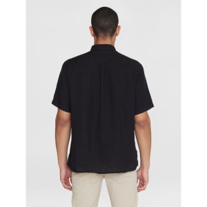KnowledgeCotton Herren Hemd Kurzarm 1090064 Custom fit Leinen black jet