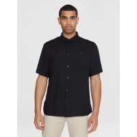 KnowledgeCotton Herren Hemd Kurzarm 1090064 Custom fit Leinen black jet