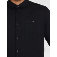 KnowledgeCotton Herren Hemd Kurzarm 1090064 Custom fit Leinen black jet
