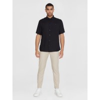 KnowledgeCotton Herren Hemd Kurzarm 1090064 Custom fit Leinen black jet