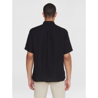 KnowledgeCotton Herren Hemd Kurzarm 1090064 Custom fit Leinen black jet