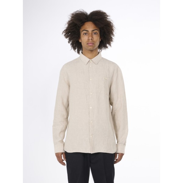 KnowledgeCotton Herren Hemd 1090003 Custom fit Leinen LS bright white