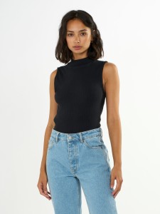 KnowledgeCotton Damen Top High Neck Rip 2010013 black jet