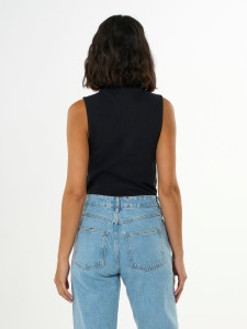 KnowledgeCotton Damen Top High Neck Rip 2010013 black jet