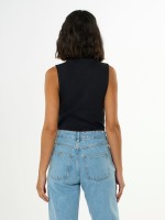 KnowledgeCotton Damen Top High Neck Rip 2010013 black jet