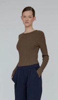 Basic apparel damen Longsleeve Rhoda T-neck slate army brown