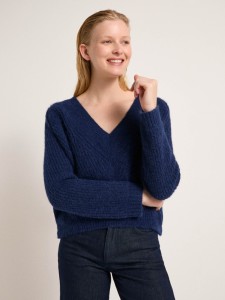 Lanius Damen Pullover mit V-Ausschnitt night blue