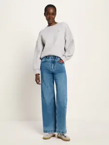 Lanius Damen Hose High-Waist Marlenejeans mid blue denim