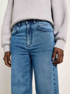 Lanius Damen Hose High-Waist Marlenejeans mid blue denim