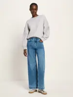 Lanius Damen Hose High-Waist Marlenejeans mid blue denim