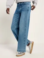 Lanius Damen Hose High-Waist Marlenejeans mid blue denim