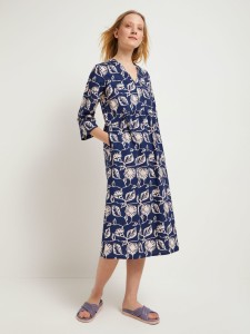 Lanius Damen Kleid mit V-Ausschnitt 13843 print botanical garden blue