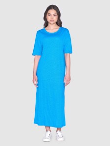 KnowledgeCotton Damen Kleid LINEN Kurzarm malibu blue