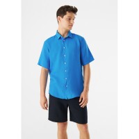 Givn Herren Hemd Kurzarm GB-Dylan Leinen french blue