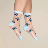 Coucou Suzette Unisex Socken Transparent Blue Butterfly 36-40