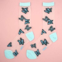 Coucou Suzette Unisex Socken Transparent Blue Butterfly 36-40
