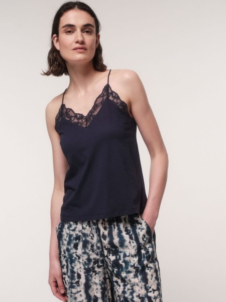 Lanius Damen Top GOTS mit Spitze atlantic