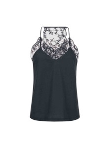 Lanius Damen Top GOTS mit Spitze atlantic