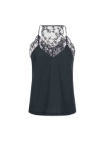 Lanius Damen Top GOTS mit Spitze atlantic