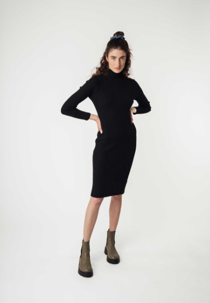 Mela Damen Kleid SHIVANI Rippstrickkleid schwarz