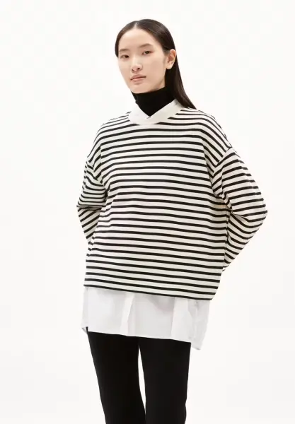 Armedangels Damen Pullover Frankaa Maarlen Stripe undyed-black