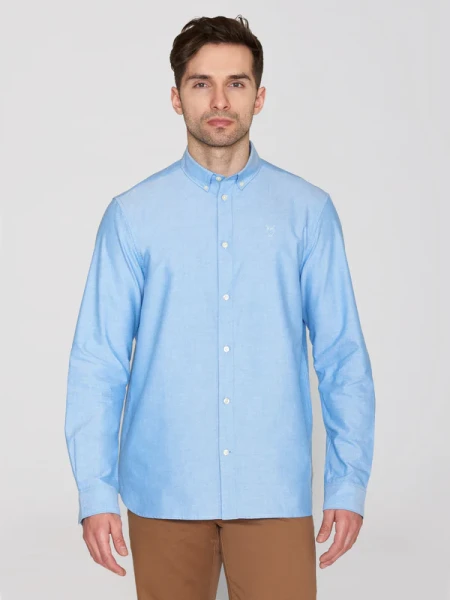 KnowledgeCotton Herren Hemd Harald Small Owl Oxford Blue Lapis
