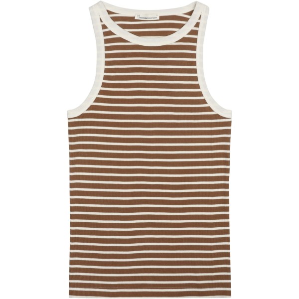 KnowledgeCotton Damen Top Striped racer rib top 2010017 dark brown stripe
