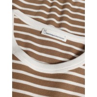 KnowledgeCotton Damen Top Striped racer rib top 2010017 dark brown stripe