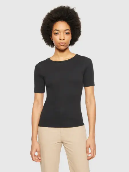 KnowledgeCotton Damen T-Shirt Rib T-Shirt 2010014 black jet