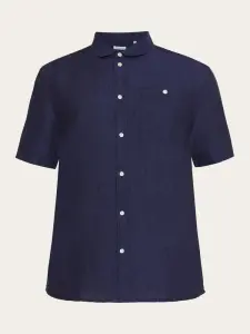 KnowledgeCotton Herren Hemd Kurzarm 1090064 Custom fit Leinen yarndyed - total eclipse
