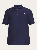 KnowledgeCotton Herren Hemd Kurzarm 1090064 Custom fit Leinen yarndyed - total eclipse