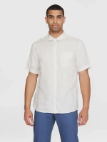 KnowledgeCotton Herren Hemd Kurzarm 1090064 Custom fit Leinen yarndyed - light feather gray