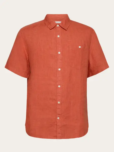 KnowledgeCotton Herren Hemd Kurzarm 1090064 Custom fit Leinen yarndyed - langoustino