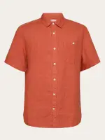 KnowledgeCotton Herren Hemd Kurzarm 1090064 Custom fit Leinen yarndyed - langoustino
