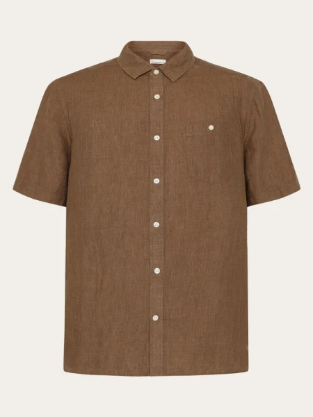 KnowledgeCotton Herren Hemd Kurzarm 1090064 Custom fit Leinen yarndyed - tuffet