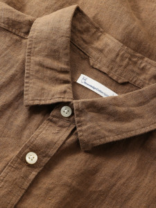 KnowledgeCotton Herren Hemd Kurzarm 1090064 Custom fit Leinen yarndyed - tuffet