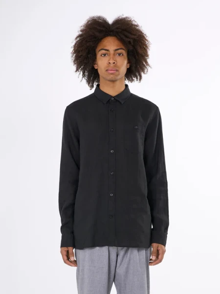 KnowledgeCotton Herren Hemd Leinen 1090011 black jet