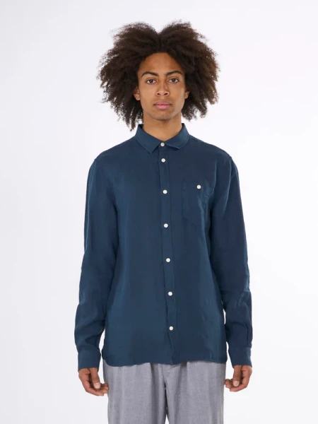 KnowledgeCotton Herren Hemd Leinen 1090011 yarndyed - total eclipse