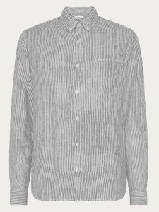 KnowledgeCotton Herren Hemd Langarm 1090092 striped linen total eclipse