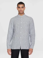 KnowledgeCotton Herren Hemd Langarm 1090092 striped linen total eclipse
