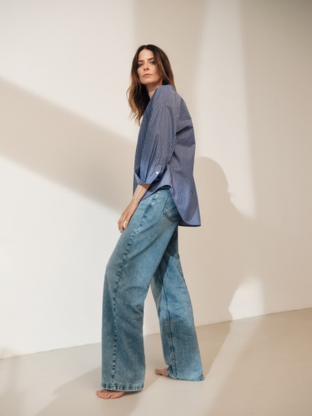 Lanius Damen Jeans High Waist Marlenejeans GOTS light blue denim