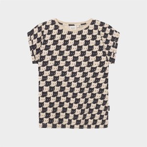 Dedicated Damen T-Shirt Visby Pepita Cats oat white