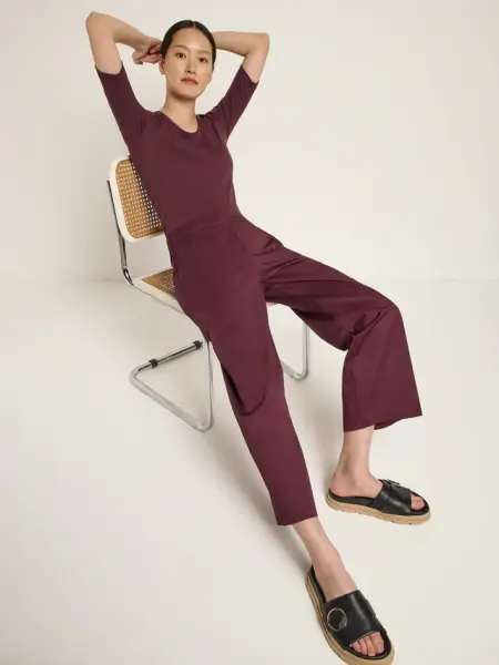 Lanius Damen Hose mit weitem Bein GOTS dark berry