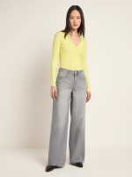 Lanius Damen Jeans High Waist Marlenejeans GOTS light grey denim